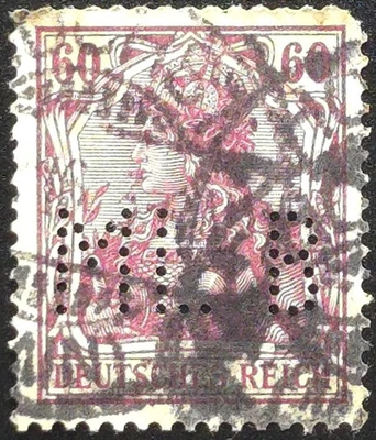 Alemania - 1902 a 1918 - Scott 86 - Germania 60pf Carmín y Violeta - PERFIN Foto 1 de 3