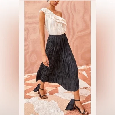 Falda Ulla Johnson Dioni Negra Plisada Arrugas Plisada Satén Midi Talla 6 NUEVA Foto 1 de 4