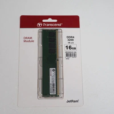 Transcend JetRam DDR4 3200MHz 16GB 1Rx8 Desktop RAM JM3200HLE-16G – New & Sealed - Image 1 of 2