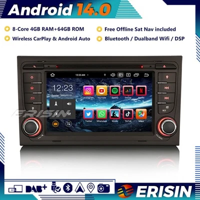 8-Core CarPlay Android 14 Car Stereo Sat Nav for AUDI A4 SEAT EXEO DAB+ DVD Wifi - Image 1 of 4