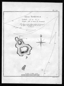 Circa 1780 Norfolk Island Norfk Ailen Australia Mappa Incisione Stampa Antica - Foto 1 di 1