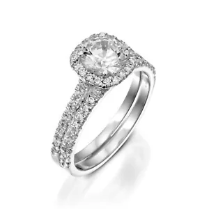 2 3/4 CT H/SI2 Affordable Diamond Engagement Ring Set Round Cut 14K White Gold - Picture 1 of 5