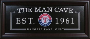 Texas Rangers Man Cave Sign Framed Embroidered Team Emblem 2028 - Picture 1 of 1