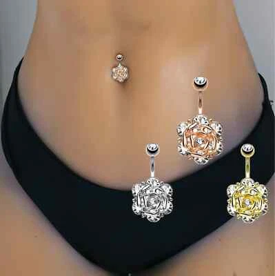 Perforación de ombligo con flor rosa perforación de ombligo lindos anillos con ombligo perforación de ombligo Foto 1 de 4