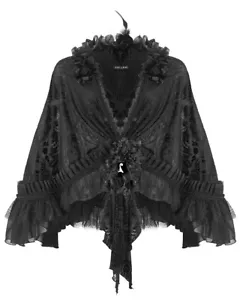 Eva Lady Womens Gothic Flocked Mesh Feathered Rose Lace Shrug Cloak Cape Black - Picture 1 of 13