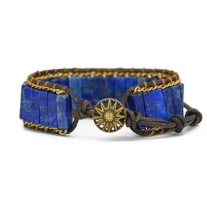 Bracciale unisex blu scuro naturale lapislazzuli vintage fatto a mano guarigione originale - Foto 1 di 5