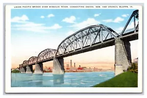 Cartolina Union Pacific Railroad Bridge Omaha NE Council Bluffs IA UNP WB J19 - Foto 1 di 2