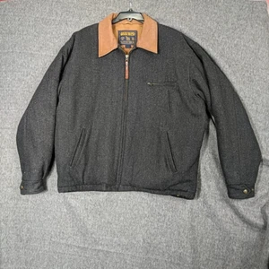 Woolrich Jacket Wool Coat Large Jacket 16286 Leather Grey Blanket Quilt Lined - Picture 1 of 12