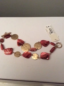 $42 Kenneth Cole New York Gold Tone Mixed Shell Two Row Toggle Bracelet #105c - Picture 1 of 3