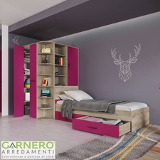 Cameretta bambine/ragazze cabina armadio MARY Gihome ® moderna rovere/magenta
