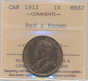 Canada George V Large Cent 1912 - ICCS MS62 Red & Brown
