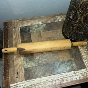 Antique Primitive Rolling Pin Wood, Handle With Hole Great Patina Farmhouse 16” - Picture 1 of 5