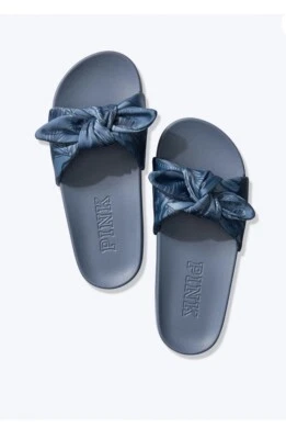 Victoria's Secret розовый бант узел сандалии горки большой 9 10 синий тропический принт - Изображение 1 из 2