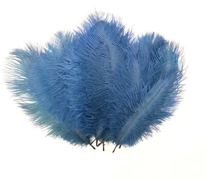Mini plumas de avestruz teñidas de azul sobre naturales 5-8 pulgadas por 24 - Imagen 1 de 2