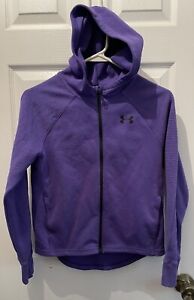 Under Armour Girls Loose Hooded Front Zip Jacket Purple Size YL
