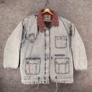 Vintage East West Panda Group Jacket Womens 22/24 Lined Denim Acid Wash 80s - Picture 1 of 12
