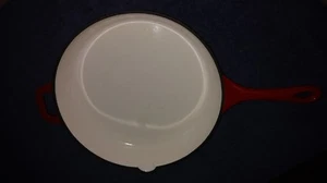 TECHNIQUE CAST IRON RED WHITE ENAMEL FRY PAN SKILLET 2 HANDLED FRYING COOKWARE - Picture 1 of 4