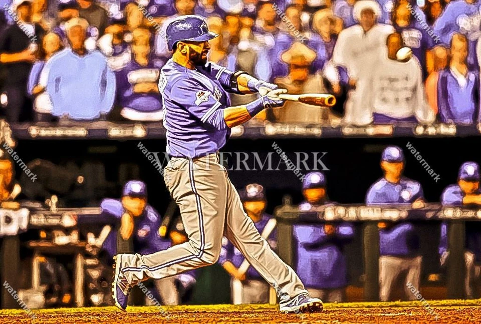 Foto pintura al óleo BM856 Jose Bautista Blue Jays hace contacto 8x10 11x14 16x20 Foto 1 de 1