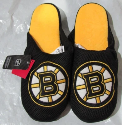 NHL Boston Bruins Mesh Slide Slippers With Dot Sole Size L by FOCO - Image 1 of 2