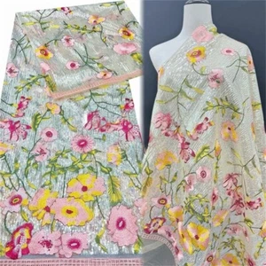 Sequins Venice Embroidery Flowers Lace Fabric Embroidered Floral Fabric 1 Yard - Picture 1 of 7