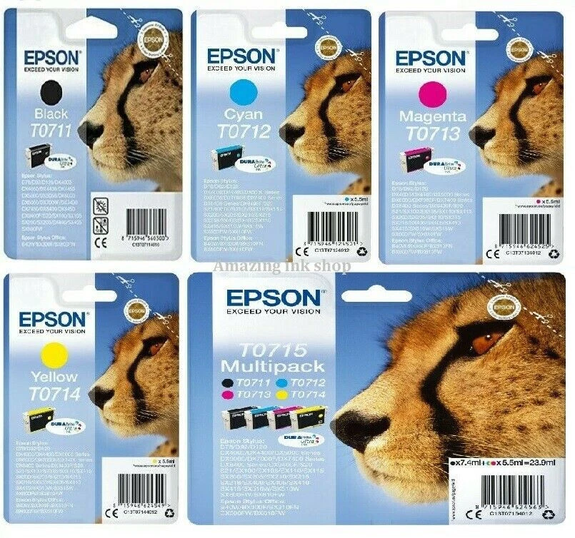 Cartuccia di inchiostro Epson Cheetah, T0711, T0711H, T0712, T0713, T0714, T0715, lotto - Immagine 1 di 1