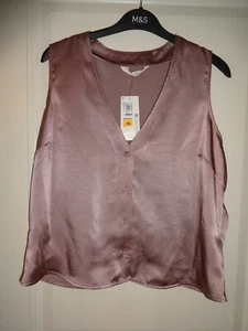 MARKS & SPENCER BNWT satin pyjama top, smocking elastic to back. Size 16. Nutmeg - Picture 1 of 8