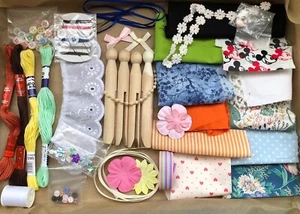Peg Doll Pegs Materials Buttons Ribbons Thread Flowers Charm Lace Sewing Kit - Picture 1 of 1