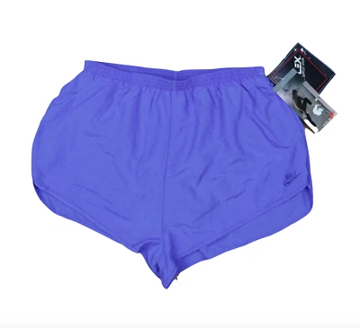 NOS Vtg 90s Nike Adult L Spell Out Lined Nylon Split Seam Running Shorts Blue - Image 1 of 4