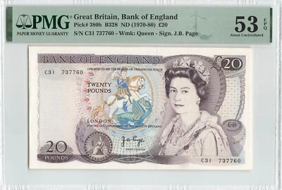 GREAT BRITAIN 20 Pounds 1970-80, P-380b, Sign: Page, ENGLAND, PMG 53 EPQ Abt UNC - Image 1 of 2
