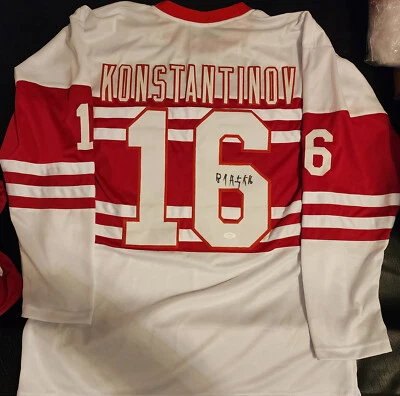 Vladimir Konstantinov Autographed Custom Detroit Red Wings Throwback Jersey JSA - Image 1 of 4