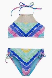 Hobie L4073 Girls Royal Crochet Trim High Neck Two-Piece Swimsuit 14 - Picture 1 of 4