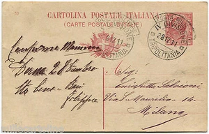 LIBIA, CARTOLINA POSTALE C10, ANNULLI IV DIVISIONE TRIPOLITANIA (DERNA), 1911 m - Bild 1 von 3