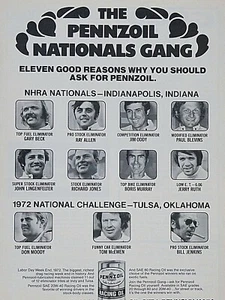 1973 Pennzoil Racing Nationals Gang Vintage Original Print Ad 8.5 x 11" - Picture 1 of 5