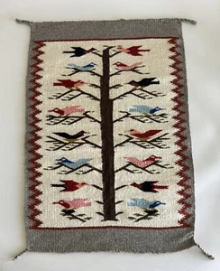 Zapotec Oaxacan 28"x40" Hand Woven Red Tree of Life Wool Tapestry Rug Runner Vtg - Picture 1 of 15