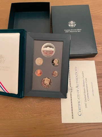 1997 Botanic Garden Prestige Proof Set w/Silver Dollar, US Mint Box & COA Cover