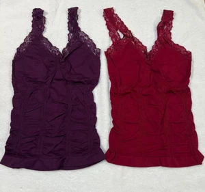 Lace Trim Seamless Stretch Cami Tank Top OS-Regular Burgundy, Purple - Picture 1 of 7