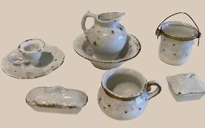 Antique doll gold & white French small porcelain Toilette Set - Picture 1 of 2