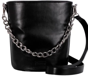 Circus Sam Edelman Canyon Bucket Bag Crossbody Black Snake Trim Silver Necklace - Picture 1 of 5