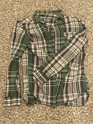 MOSSIMO SUPPLY CO Athletic Fit Plaid FLANNEL Shirt Green Check Men petite Small - Image 1 of 3