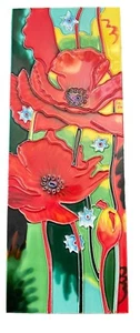 Poppy Wall Art Tile Hand Painted Ceramic 15.5” X 6” Raised Relief - Picture 1 of 12