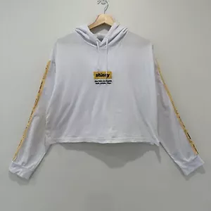 Stussy Hoodie Women 6 Oversized Crop White Embroidered Logo Sleeve/Side Ribbon - Picture 1 of 16