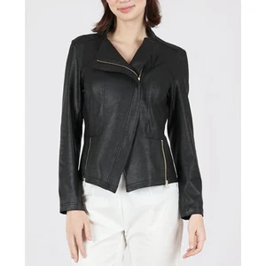 Clara Sun Woo Liquid Leather Knit Jacket Black Med Moto - Bild 1 von 12