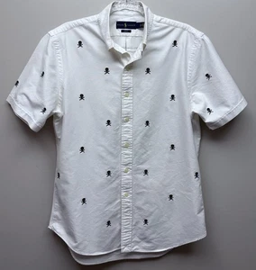 Polo Ralph Lauren Herren Kurzarm Slim Fit Weiß Skulls Cross Bones Hemd L - Bild 1 von 6
