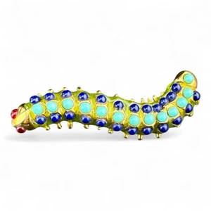 Broche oruga vintage raro Kenneth Jay Lane tono dorado y azul y turquesa - Imagen 1 de 9