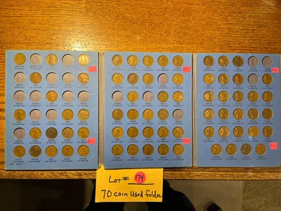 70 Coin Partial Set 1909  1940 Lincoln Wheat Penny Album WHITMAN FOLDER LOT #174 - Image 1 of 4