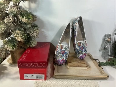 Nuevo en caja Mocasín de Cuero Floral Blanco "YOU BETCHA" Aerosoles para Mujer Talla 10.5 ~ CAJA NUEVA Foto 1 de 4