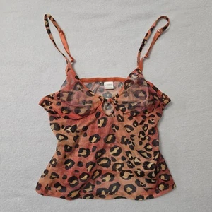 Express Vintage Y2k Tank Top Crop Cami Mesh Sheer Cheetah Leapard Ombre Large - Picture 1 of 8