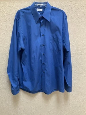 Camisa con botones Van Heusen para hombre 17 36/37 azul satinado rayas sin arrugas Foto 1 de 4