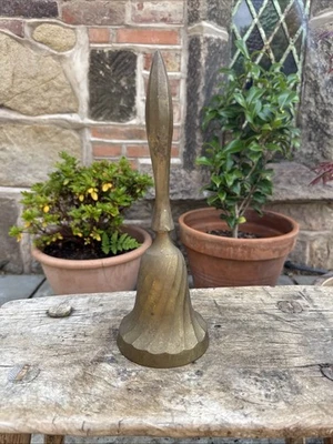 Vintage Brass Bell Church School Yard Bell Usual Spiral Handle Tall Arabic Look - Image 1 of 4