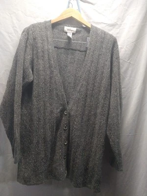 Cardigã vintage anos 90 Worthington seda angorá cinza vovô tamanho grande Lagenlook - Imagem 1 de 4